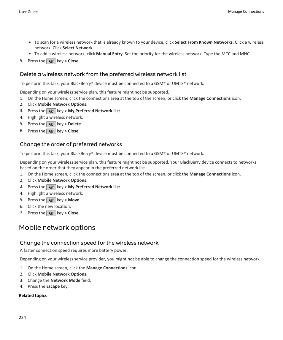 Mobile network options | Blackberry PEARL 9105 User Manual | Page 236 / 325