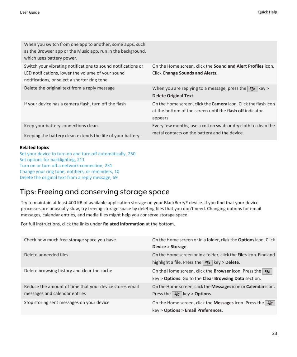 Tips: freeing and conserving storage space | Blackberry PEARL 9105 User Manual | Page 25 / 325