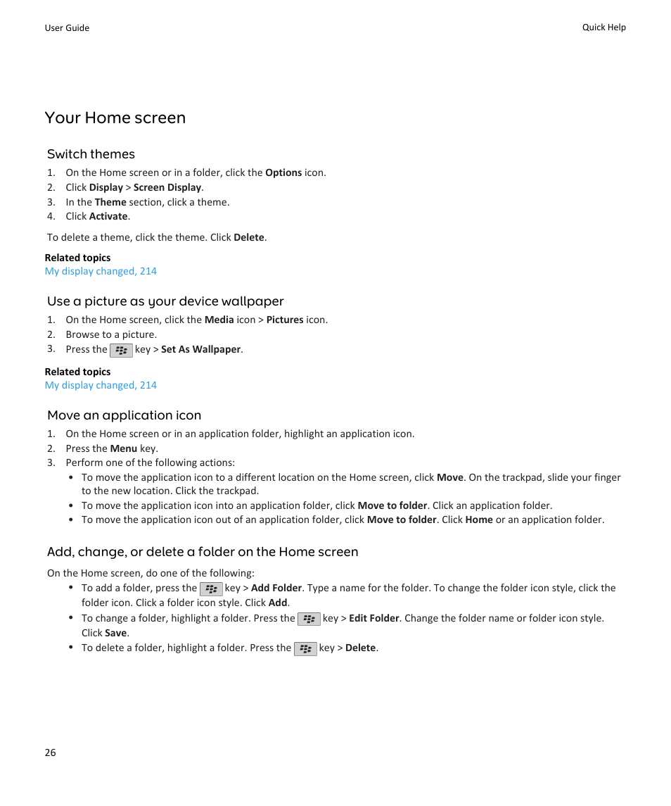Your home screen | Blackberry PEARL 9105 User Manual | Page 28 / 325