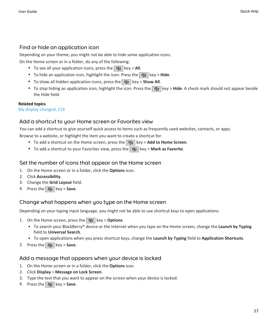 Find or hide an application icon | Blackberry PEARL 9105 User Manual | Page 29 / 325