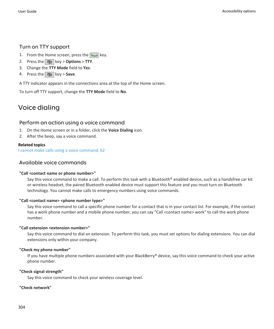 Voice dialing | Blackberry PEARL 9105 User Manual | Page 306 / 325