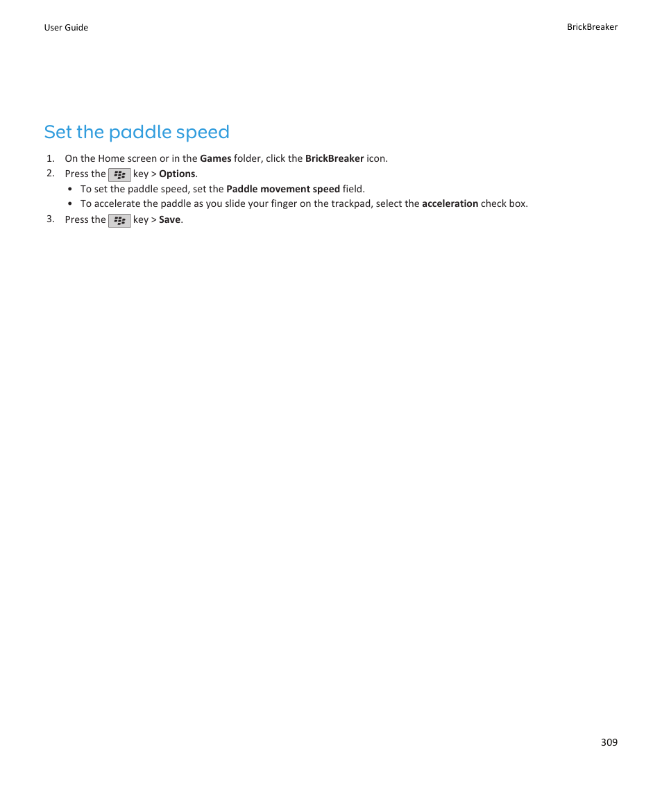 Set the paddle speed | Blackberry PEARL 9105 User Manual | Page 311 / 325