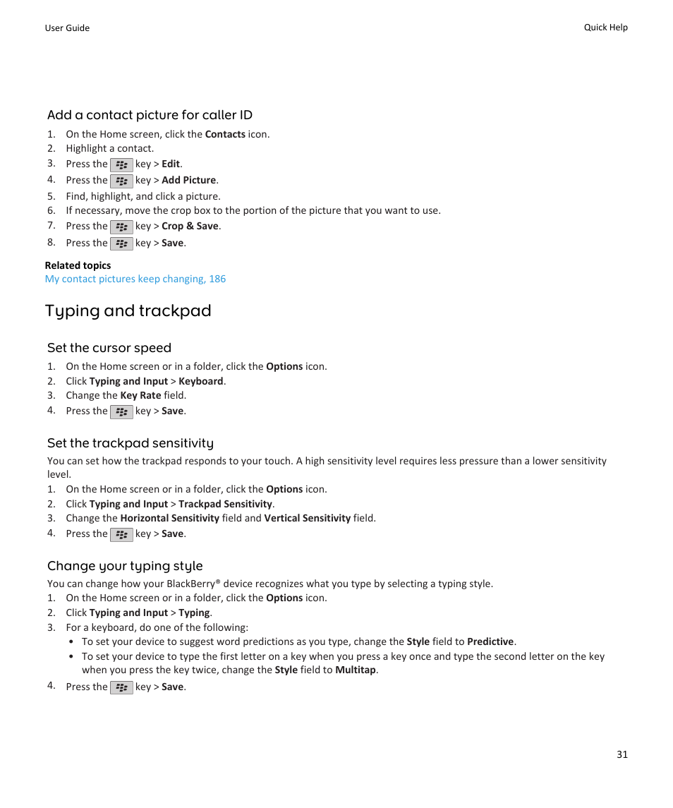 Typing and trackpad | Blackberry PEARL 9105 User Manual | Page 33 / 325