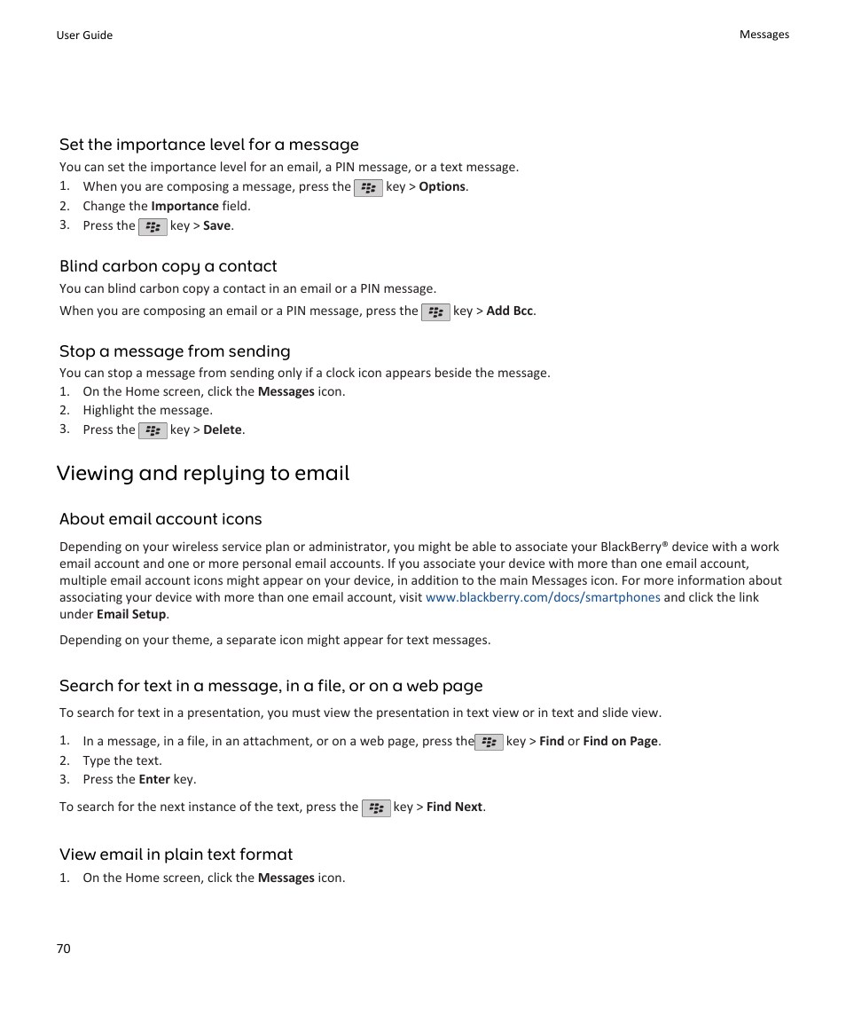 Viewing and replying to email | Blackberry PEARL 9105 User Manual | Page 72 / 325