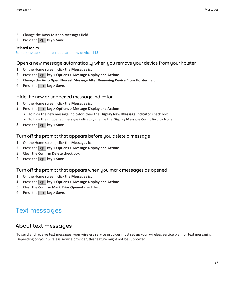 Text messages, About text messages | Blackberry PEARL 9105 User Manual | Page 89 / 325