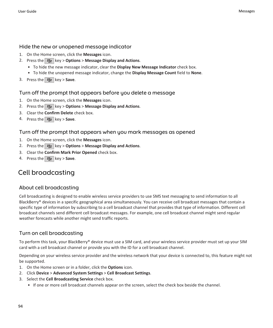 Cell broadcasting | Blackberry PEARL 9105 User Manual | Page 96 / 325