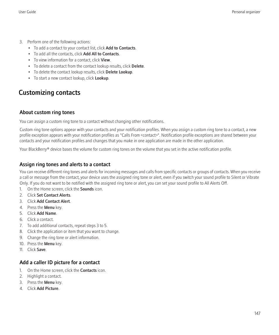 Customizing contacts | Blackberry CURVE 8350I User Manual | Page 149 / 318