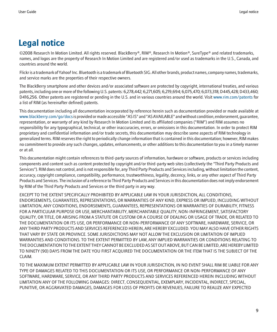 Legal notice | Blackberry Smartphones User Manual | Page 11 / 12