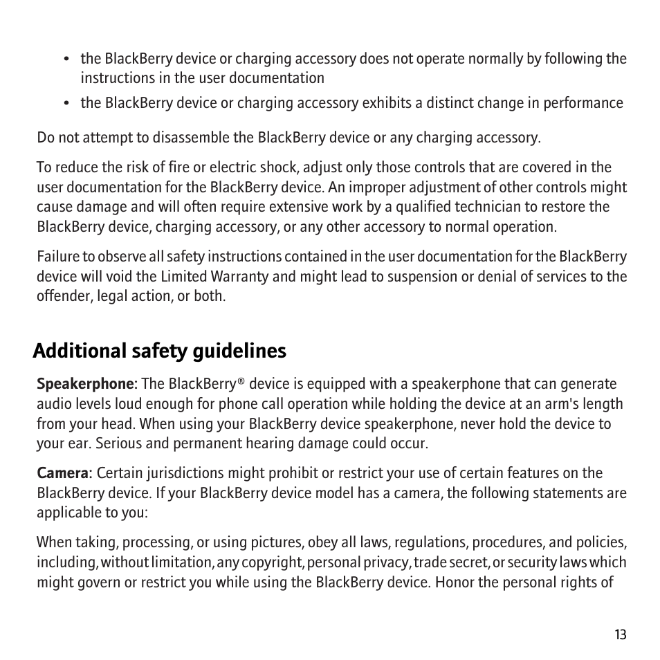 Additional safety guidelines | Blackberry Storm 9530 User Manual | Page 15 / 36