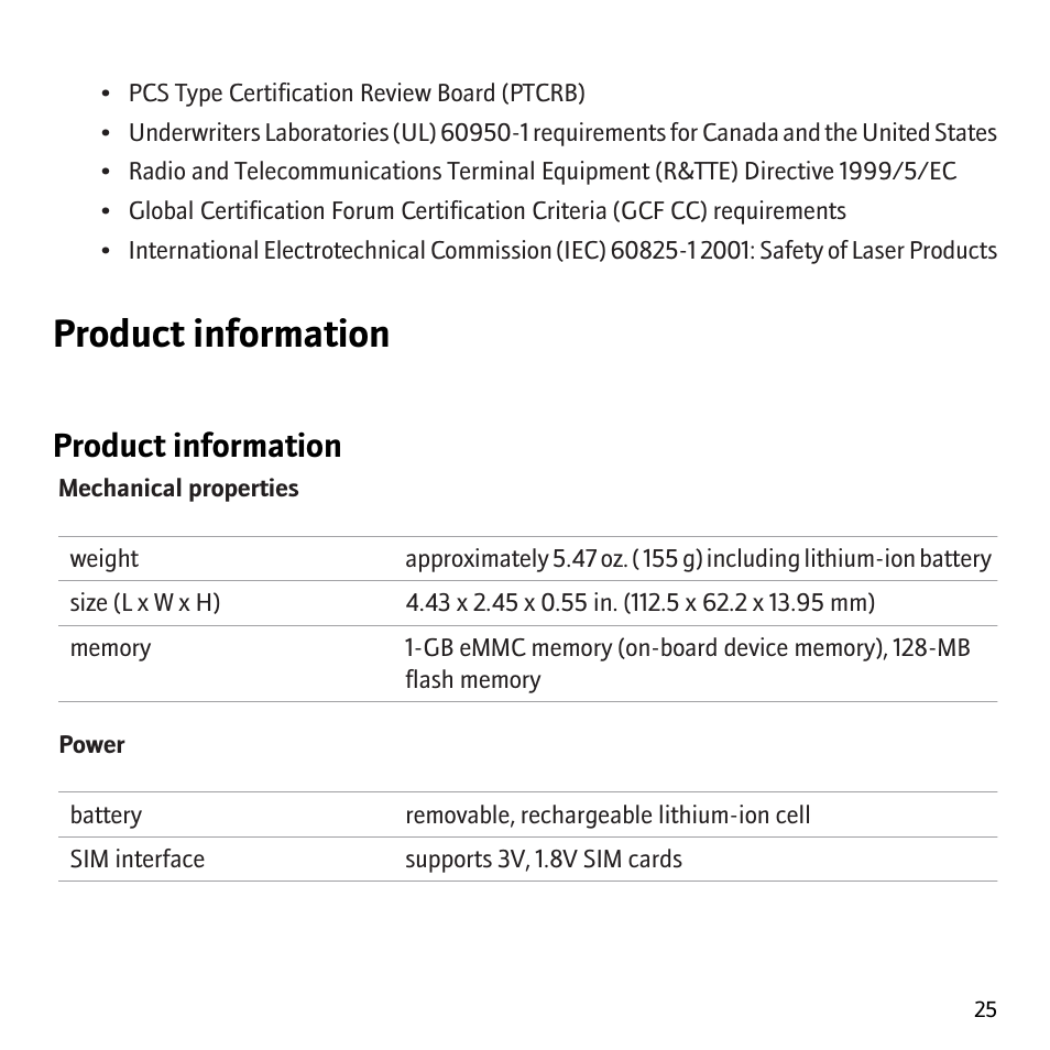 Product information | Blackberry Storm 9530 User Manual | Page 27 / 36