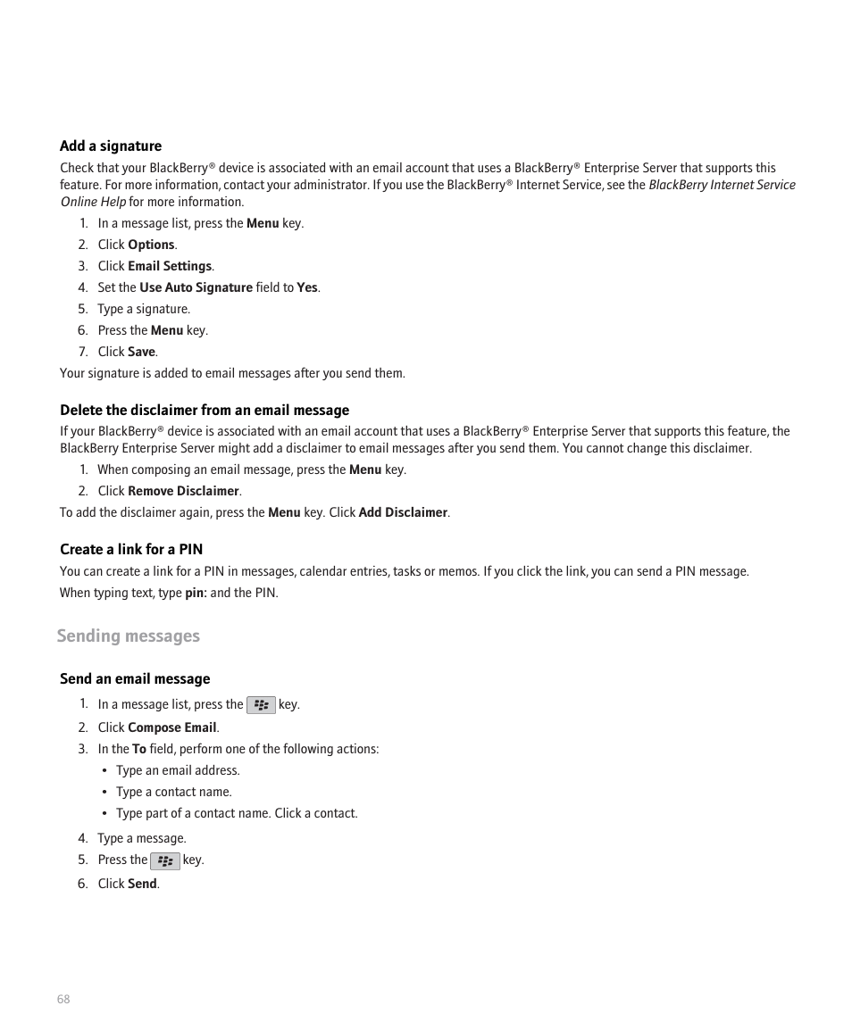 Sending messages | Blackberry Pearl 8100 User Manual | Page 70 / 283