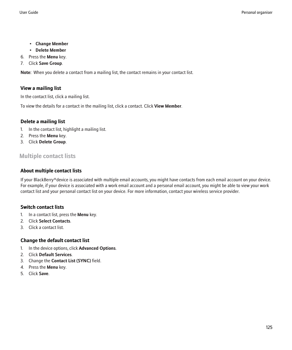 Multiple contact lists | Blackberry Pearl 8220 User Manual | Page 127 / 277
