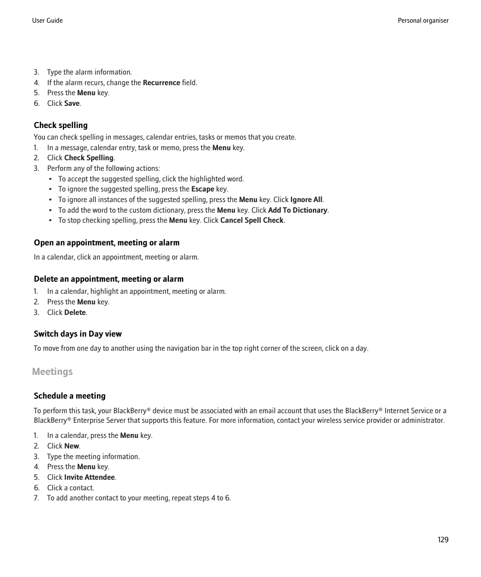 Meetings | Blackberry Pearl 8220 User Manual | Page 131 / 277