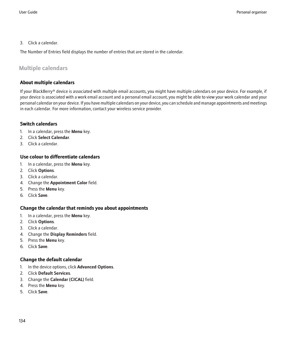 Multiple calendars | Blackberry Pearl 8220 User Manual | Page 136 / 277