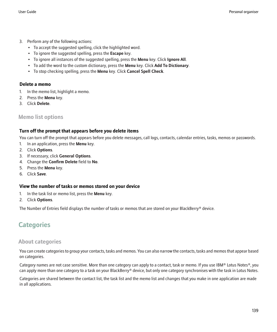 Categories, About categories | Blackberry Pearl 8220 User Manual | Page 141 / 277