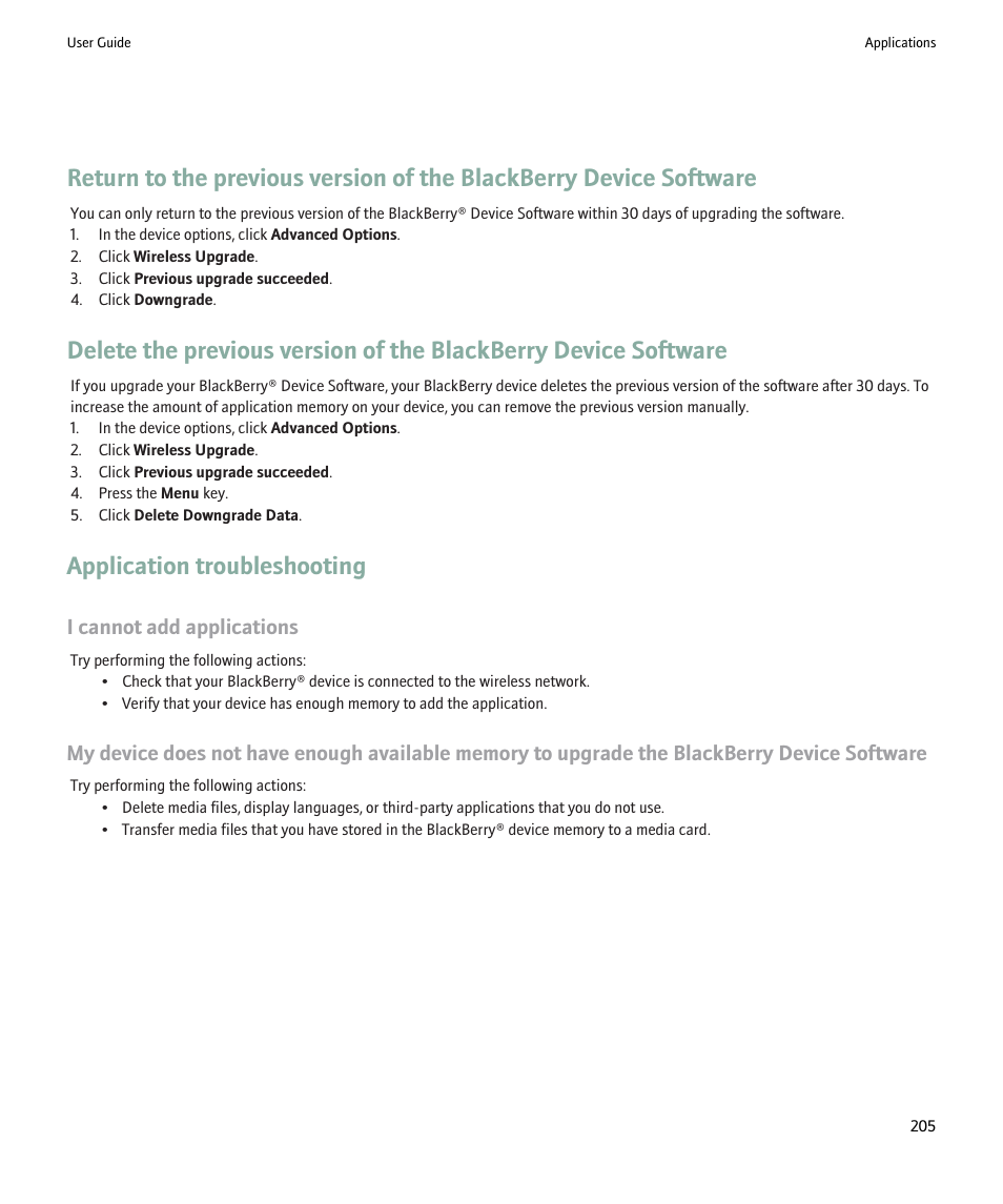 Application troubleshooting, I cannot add applications | Blackberry Pearl 8220 User Manual | Page 207 / 277