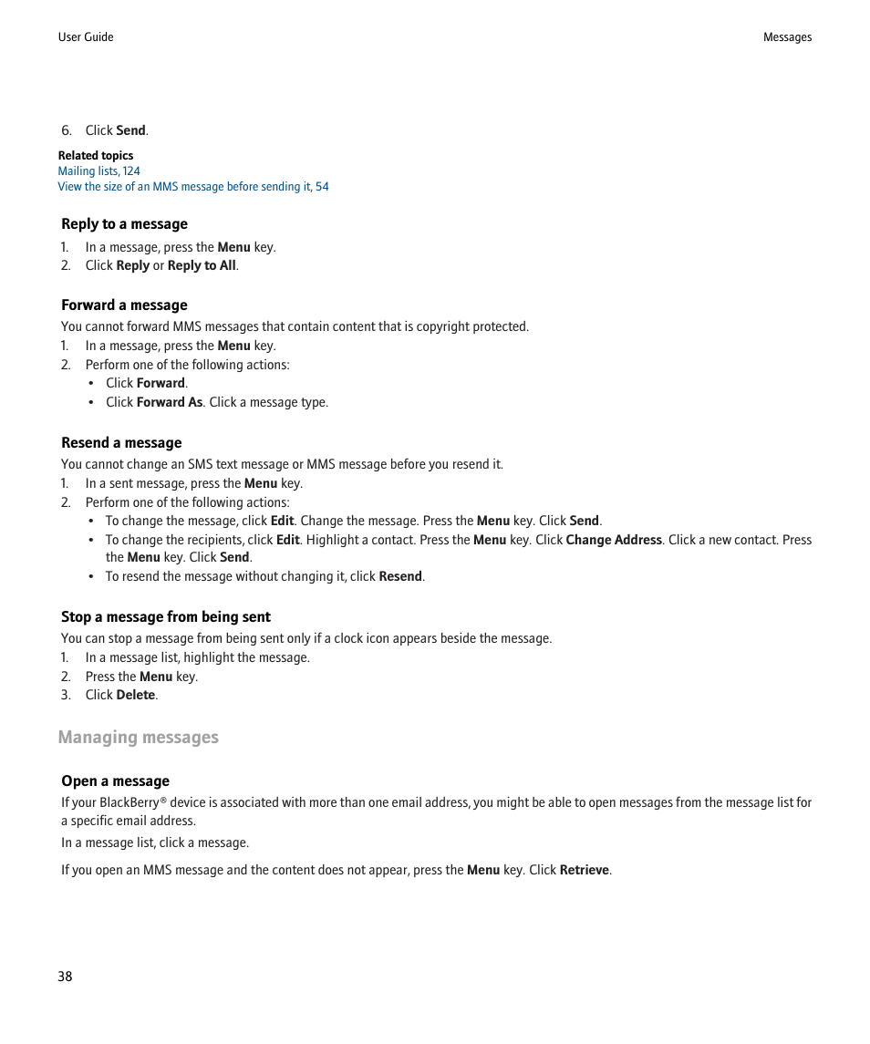 Managing messages | Blackberry Pearl 8220 User Manual | Page 40 / 277