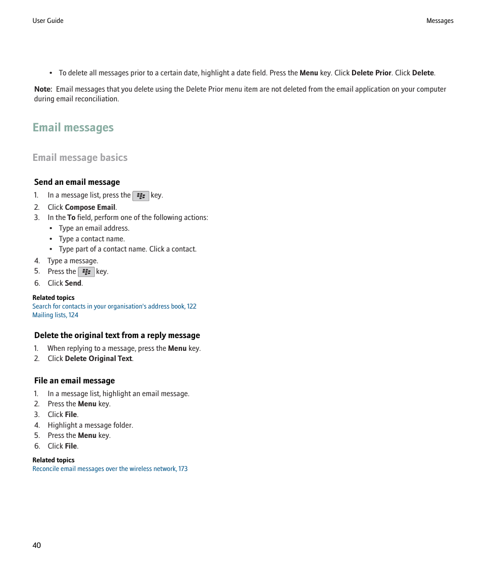 Email messages, Email message basics | Blackberry Pearl 8220 User Manual | Page 42 / 277