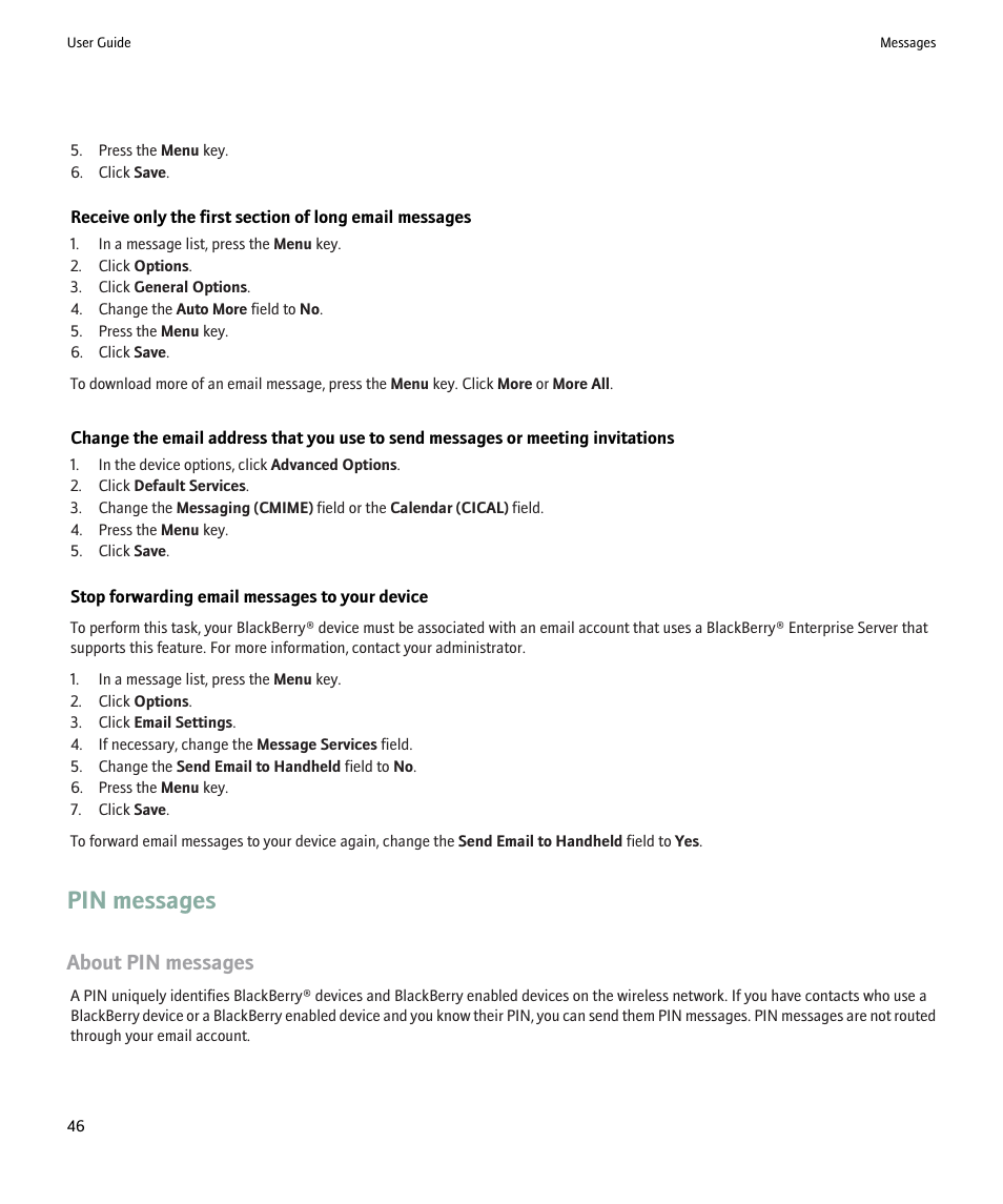 Pin messages, About pin messages | Blackberry Pearl 8220 User Manual | Page 48 / 277
