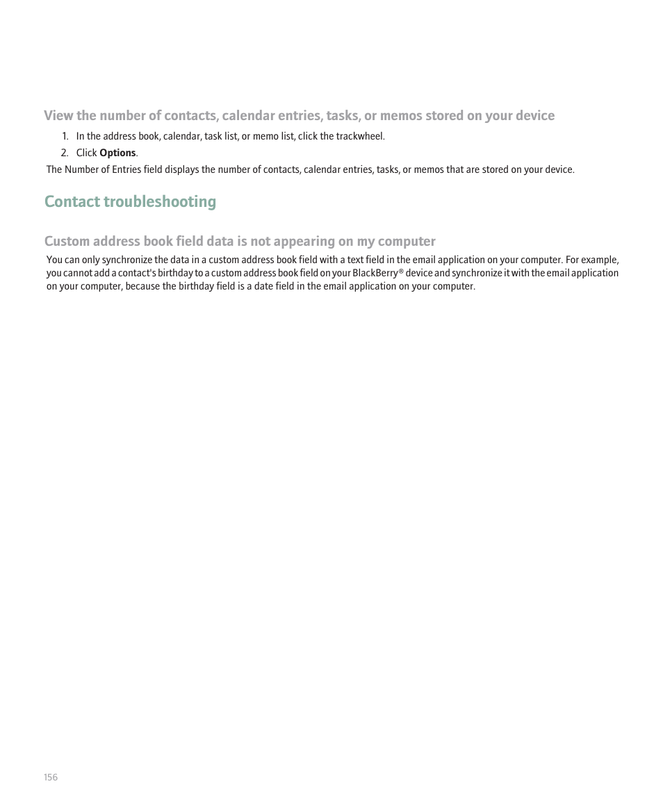 Contact troubleshooting | Blackberry 8707 User Manual | Page 158 / 323