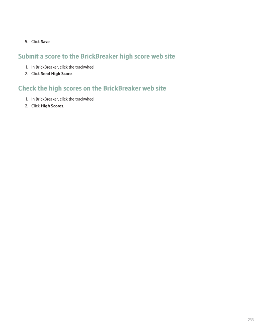 Check the high scores on the brickbreaker web site | Blackberry 8707 User Manual | Page 235 / 323