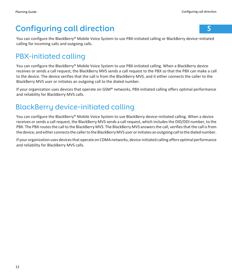 Configuring call direction, Pbx-initiated calling, Blackberry device–initiated calling | Blackberry SWD-1000192-0414013325-001 User Manual | Page 14 / 23