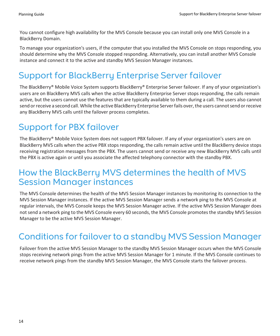 Support for blackberry enterprise server failover, Support for pbx failover | Blackberry SWD-1000192-0414013325-001 User Manual | Page 16 / 23