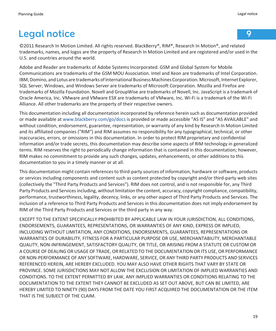 Legal notice | Blackberry SWD-1000192-0414013325-001 User Manual | Page 21 / 23