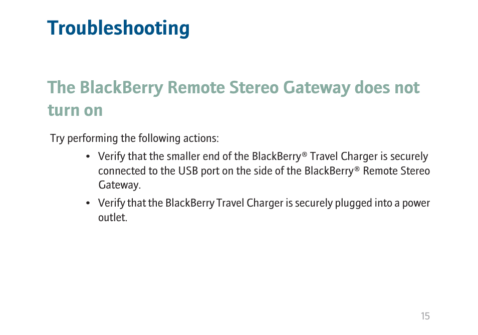 Troubleshooting | Blackberry MAT-17698-001 User Manual | Page 17 / 30