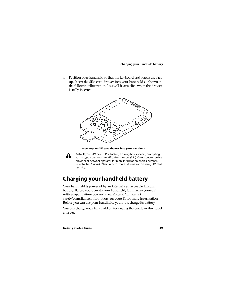 Charging your handheld battery | Blackberry RIM Wireless Handhelds 5810 User Manual | Page 39 / 76