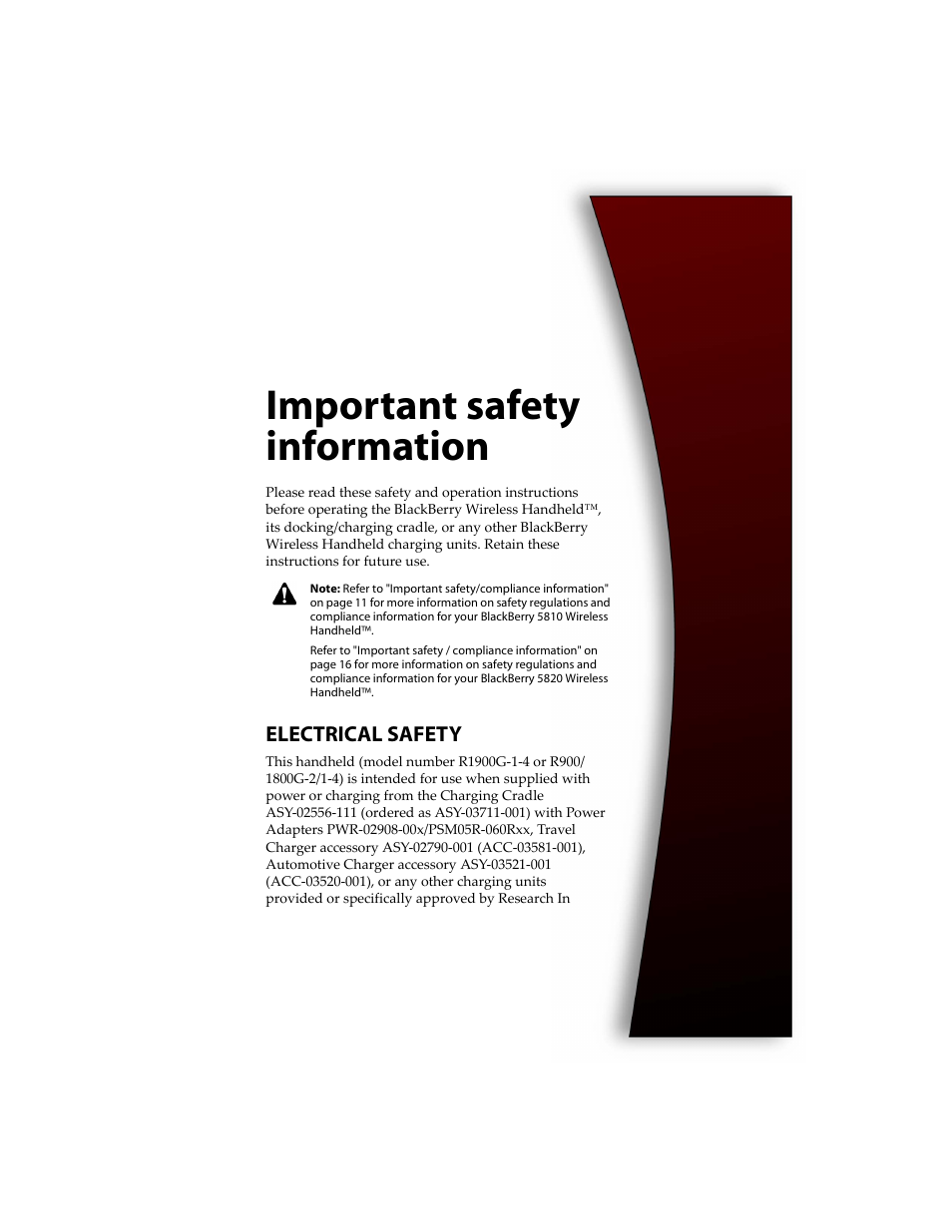 Important safety information | Blackberry RIM Wireless Handhelds 5810 User Manual | Page 5 / 76