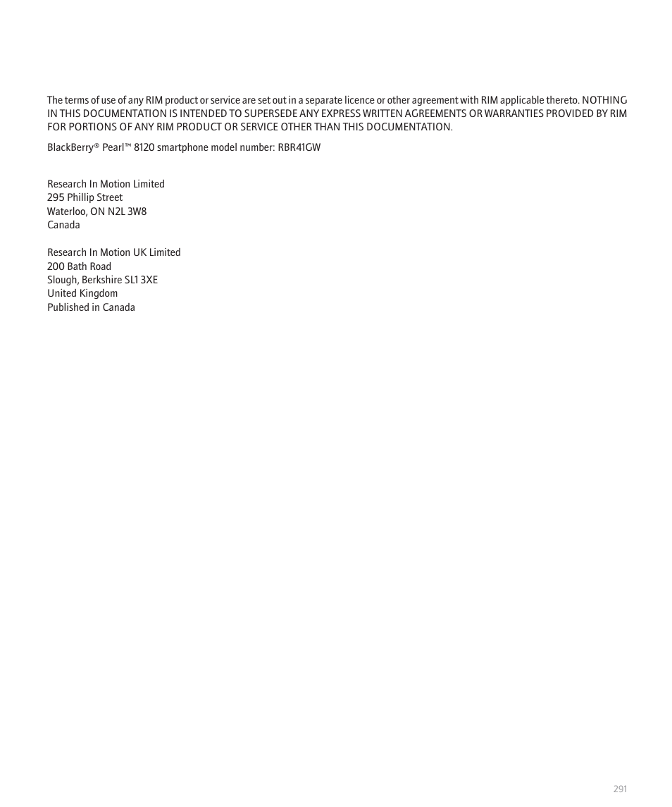 Blackberry Pearl 8120 User Manual | Page 293 / 293