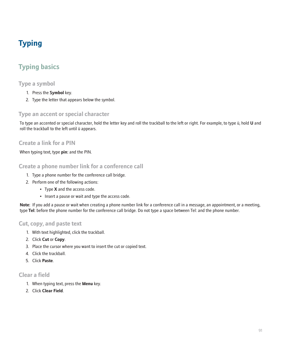 Typing, Typing basics | Blackberry Global 8830 User Manual | Page 93 / 262