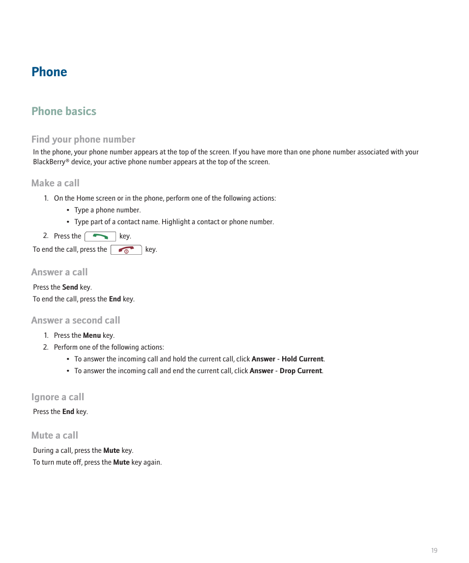 Phone, Phone basics | Blackberry 8300 User Manual | Page 21 / 270