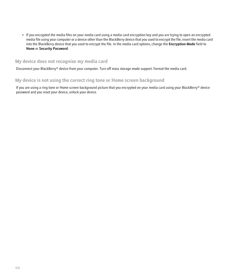 My device does not recognize my media card | Blackberry 8120 User Manual | Page 170 / 302