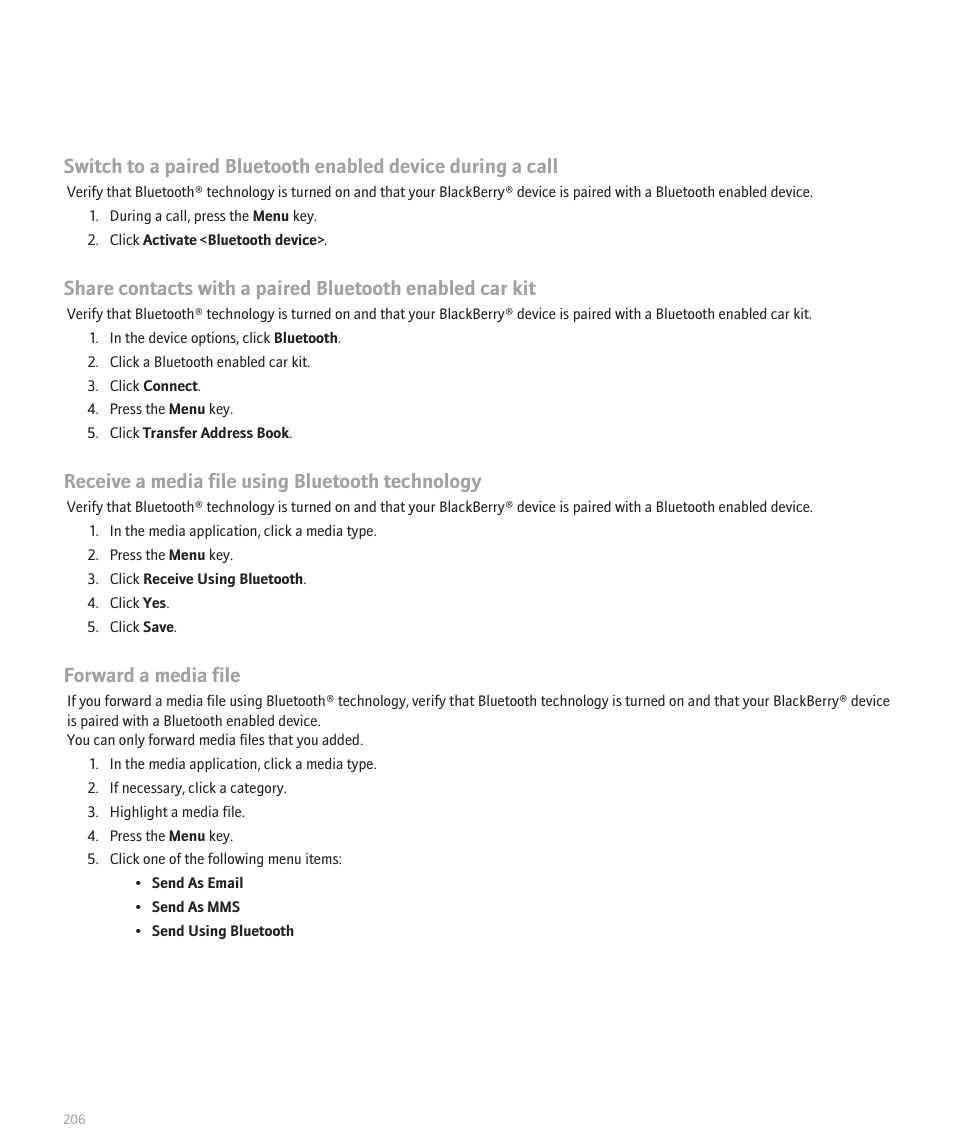 Receive a media file using bluetooth technology, Forward a media file | Blackberry 8120 User Manual | Page 208 / 302