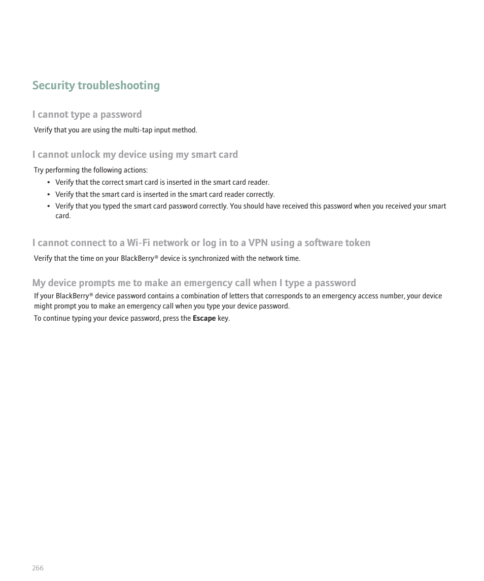 Security troubleshooting | Blackberry 8120 User Manual | Page 268 / 302