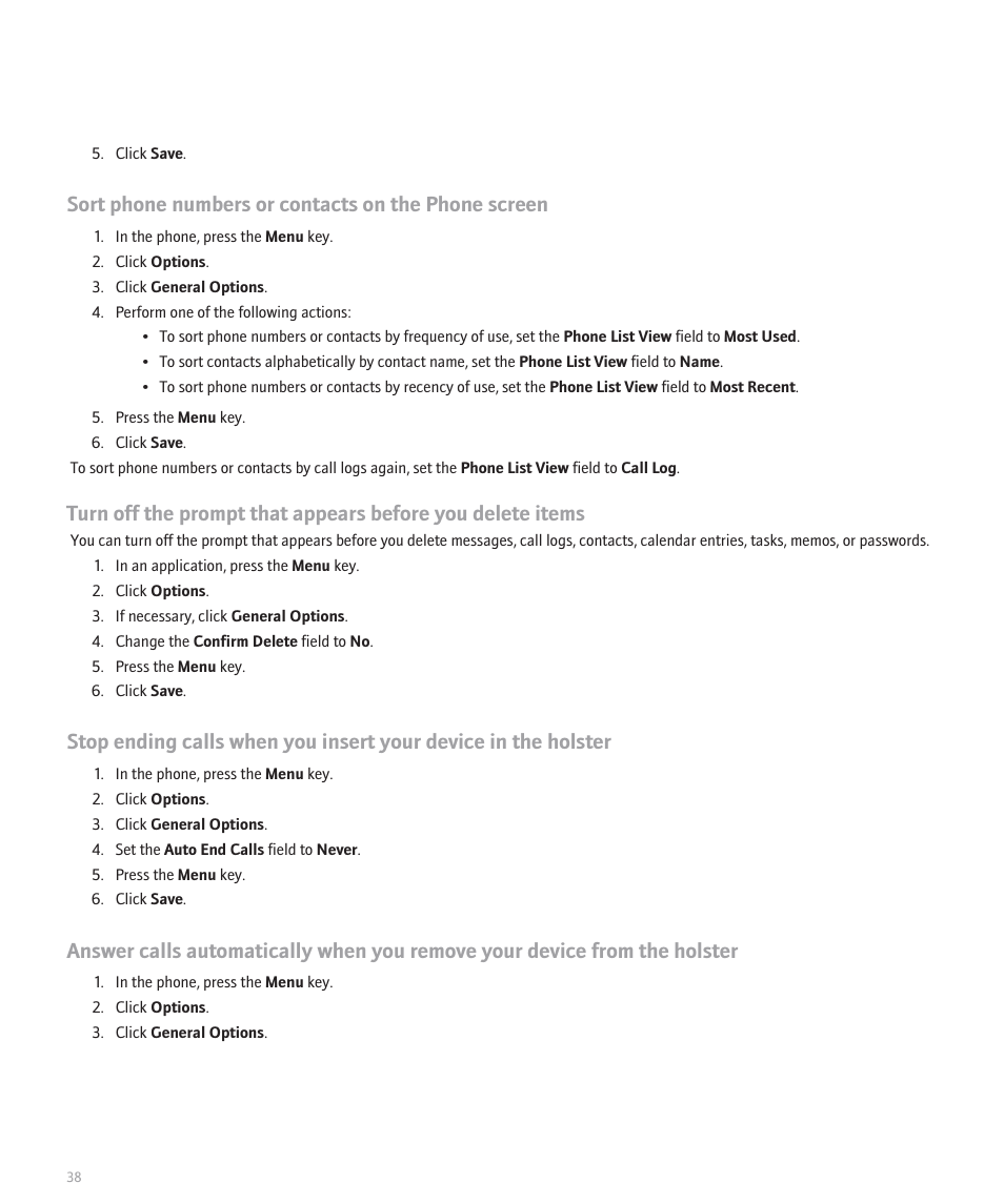 Sort phone numbers or contacts on the phone screen | Blackberry 8120 User Manual | Page 40 / 302