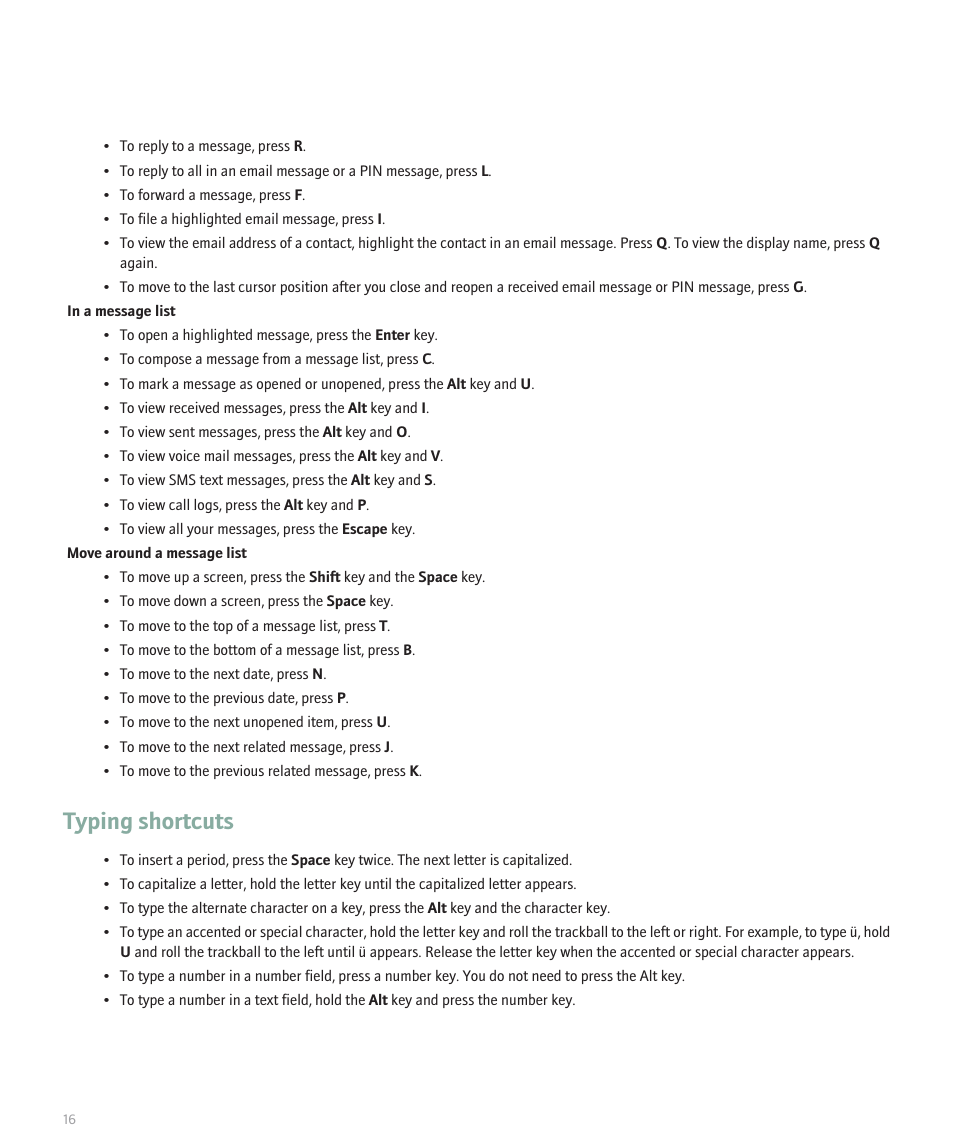 Typing shortcuts | Blackberry Curve 8330 User Manual | Page 18 / 272