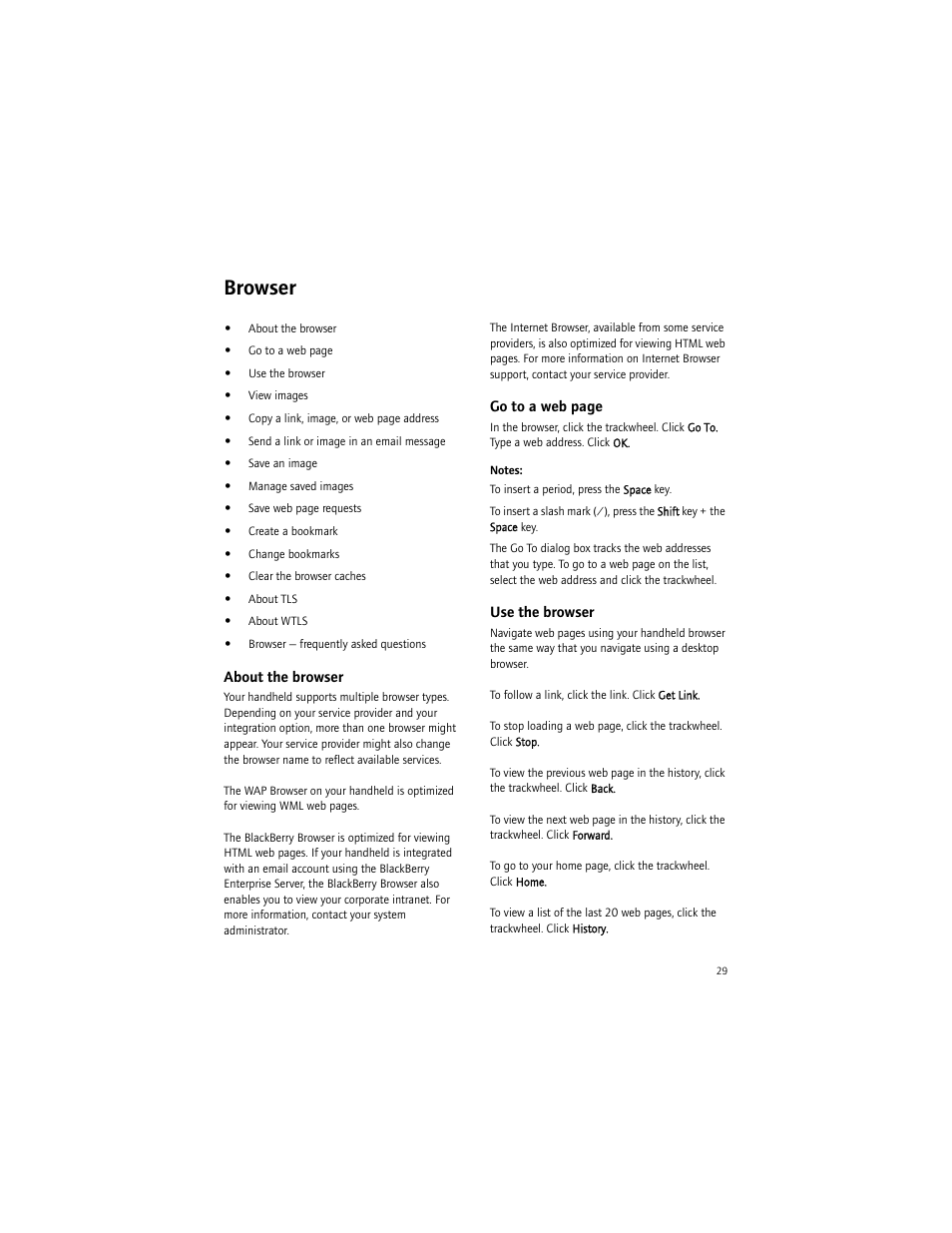 Browser, About the browser, Use the browser | Blackberry 7290 User Manual | Page 29 / 132