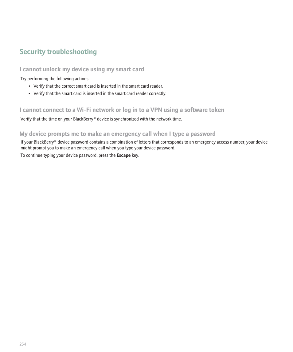 Security troubleshooting | Blackberry 8320 User Manual | Page 256 / 288