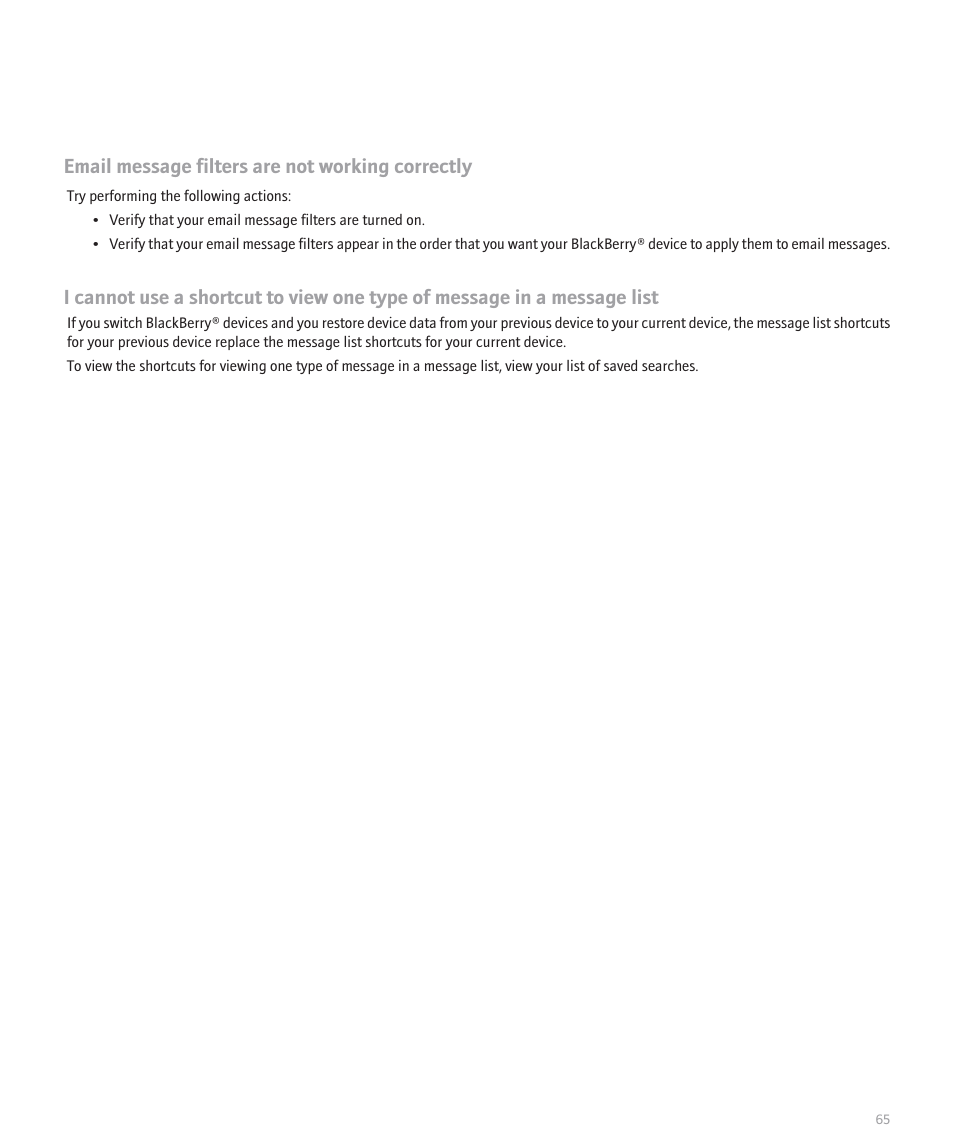 Email message filters are not working correctly | Blackberry 8320 User Manual | Page 67 / 288