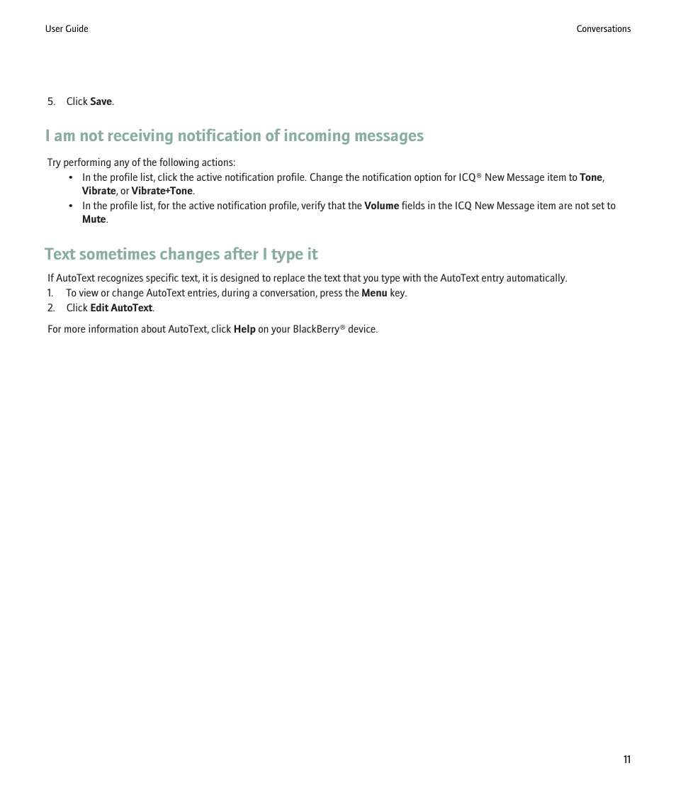 Text sometimes changes after i type it | Blackberry ICQ User Manual | Page 13 / 21