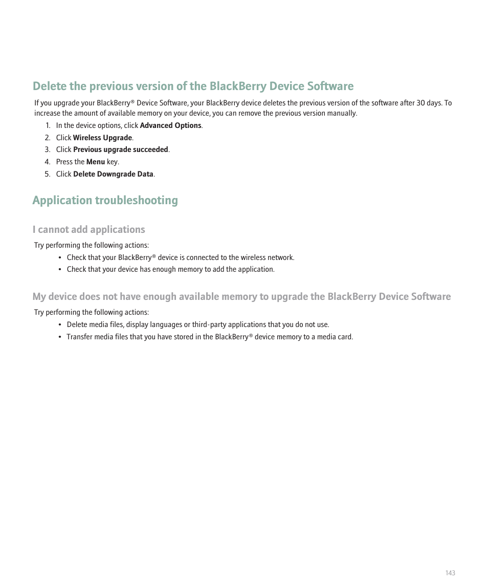 Application troubleshooting, I cannot add applications | Blackberry Pearl 8110 User Manual | Page 145 / 287