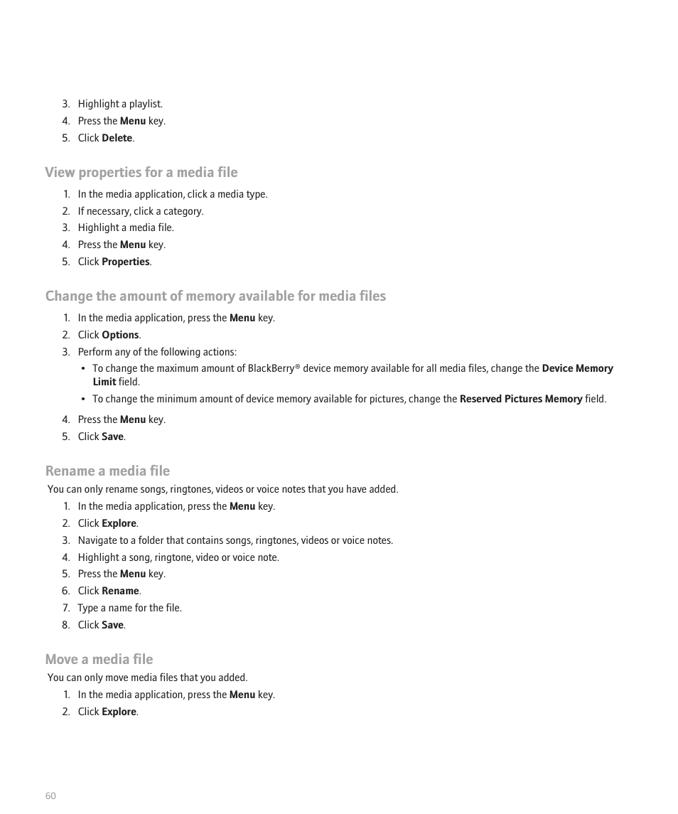 View properties for a media file, Rename a media file, Move a media file | Blackberry Pearl 8110 User Manual | Page 62 / 287