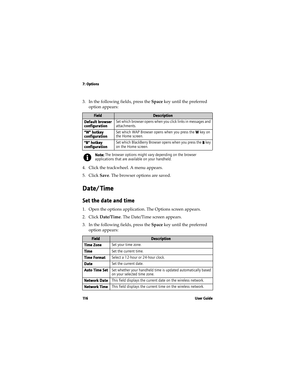 Date/time, Set the date and time | Blackberry 7780 User Manual | Page 116 / 154