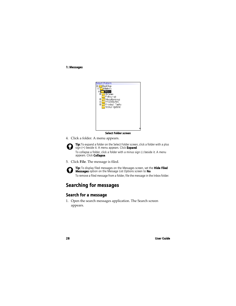 Searching for messages, Search for a message | Blackberry 7780 User Manual | Page 28 / 154