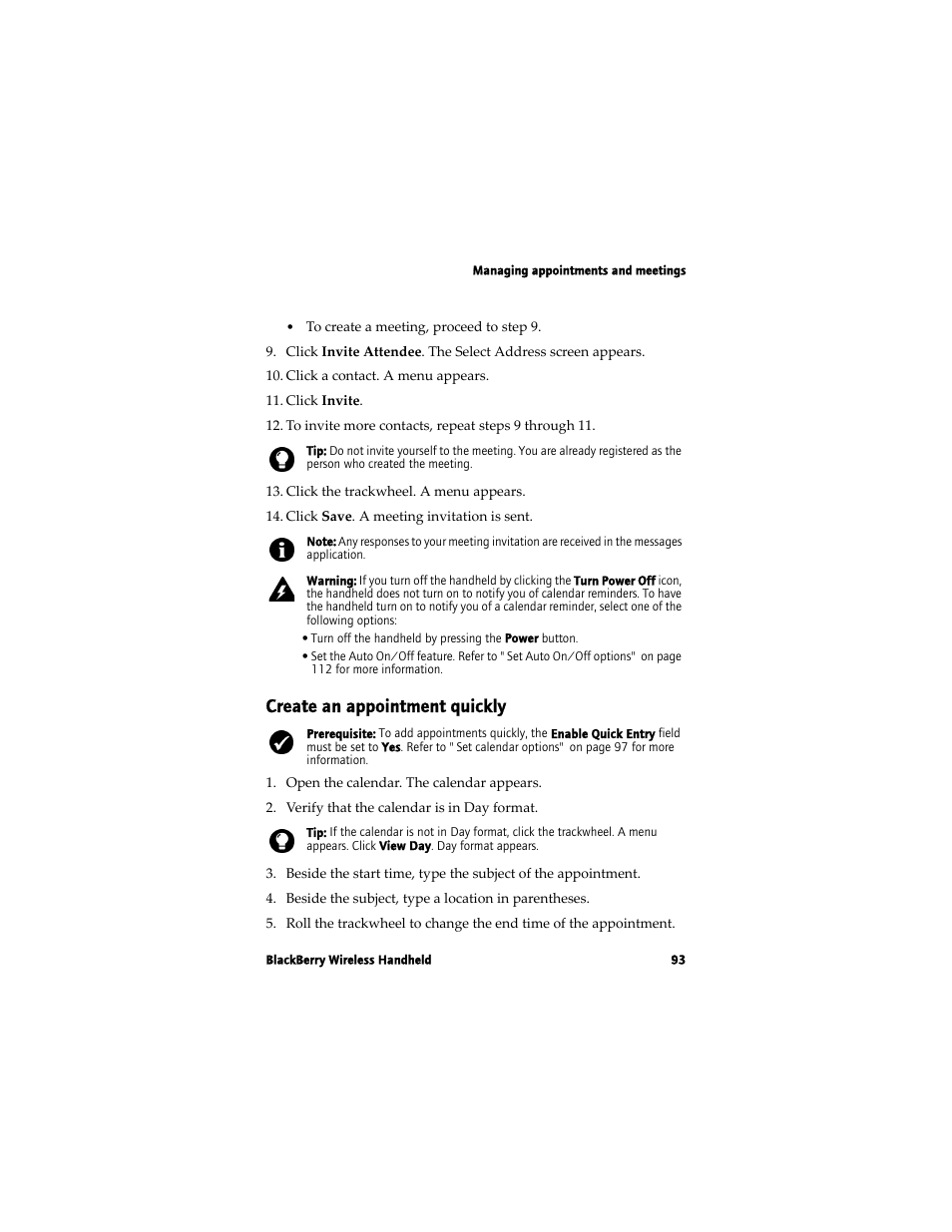 Create an appointment quickly | Blackberry 7780 User Manual | Page 93 / 154