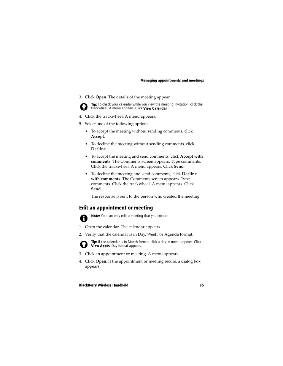 Edit an appointment or meeting | Blackberry 7780 User Manual | Page 95 / 154