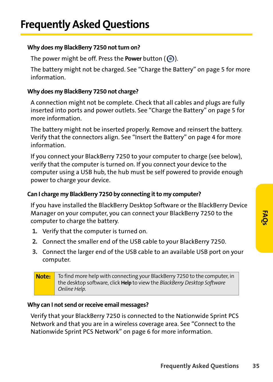 Frequently asked questions | Blackberry 7250 User Manual | Page 42 / 57